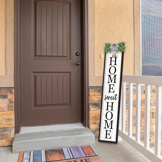LuZhiQiang Welcome Sign for Front Porch Outdoor Home Sweet Home, 45"X9" For Large Front Door Wreath Standing Wooden Frame Tall Vertical Leaner Long Signs, Rustic Outside Farmhouse Garden Patio Decor (Black?
