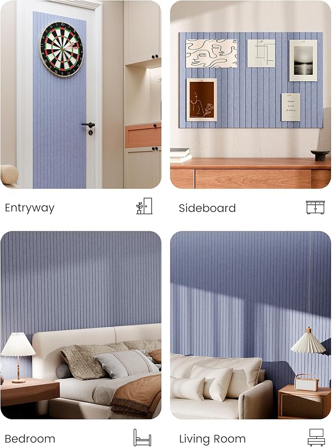 Bumusty Large Cork Board Alternative-36 x24 Felt Bulletin Board Tiles, with 30 Pushpins, 40 Adhesive Tabs, 6-Pack Slat Wall Paneling, Cork Boards for Office Push Pin Board Felt Board-Soft Periwinkle