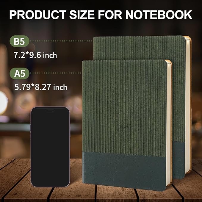 TSFPapier Lined Journal Notebook for Work College Ruled Note Book 7.2"x9.6" B5 PU Leather Daily Journaling 160 Pages for Women Men Writing Home School Supplies Business (Dark Green)