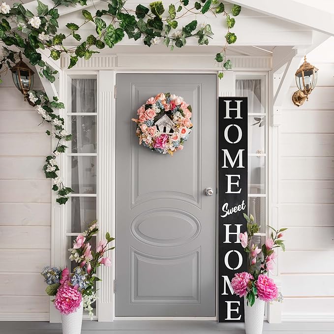 Home Sweet Home Sign for Front Door, Wood Rustic Front Porch Décor, Farmhouse Porch Sign Decorations, Outdoor Signs for Porch, Indoor Outdoor Decorations, Vertical 6ft (Black)