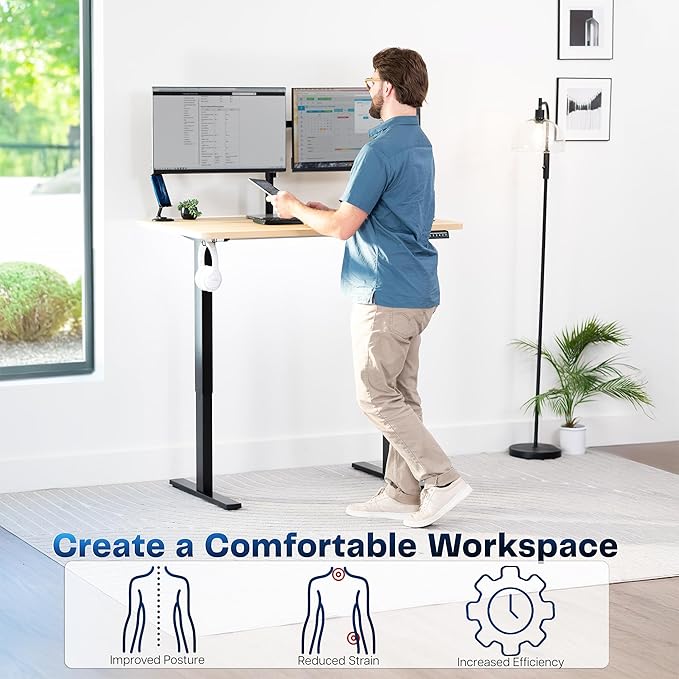 VIVO Electric 48 x 30 in Standing Desk, Memory Height Adjustment, 1B Series, Holds 220 lbs, One-Piece Light Wood Top, Black Frame, DESK-KIT-1B5C