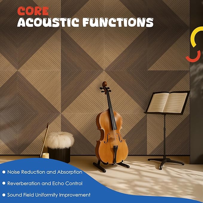 EVENRISING Acoustic Panels 6 Pack, Soundproof Wall Panels 23.6 x 23.6 Inches, Large Decorative Sound Absorbing Panels,Self-Adhesive Acoustic Treatment for Home Studio Office,Deep SymmetryLuxe
