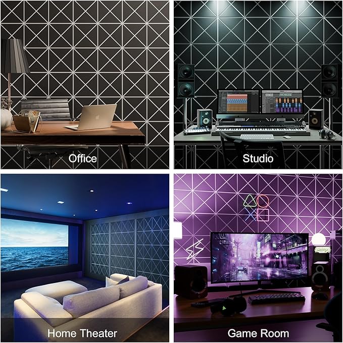 Sonicism 20 Pack X-Lined Acoustic Panels with Self-adhesive, 12"X12"X 0.4" Sound Proof Foam Panels, High Density Decorative Sound panels, Soundproof Wall Panels for Home Office (WhiteBase+BlackFace)