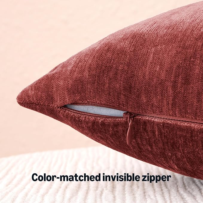 Amazon Basics Chenille Throw Pillow Covers, Home Decor Cushion Cover for Bedroom Living Room Couch Bed, 22" W × 22" L, Burgundy