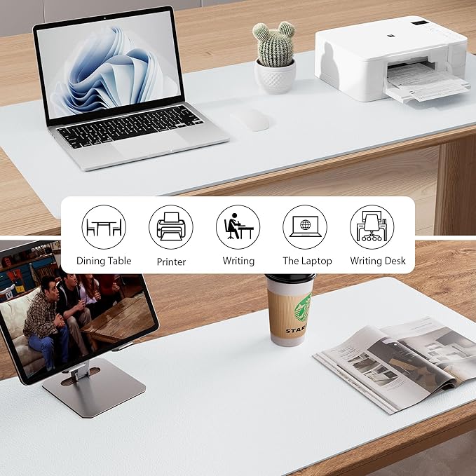 Aothia Leather Desk Pad Protector, Office Desk Mat, Large Mouse Pad, Non-Slip PU Leather Desk Blotter, Laptop Desk Pad, Waterproof Desk Writing Pad for Office and Home (48"x17", Barely Grey)