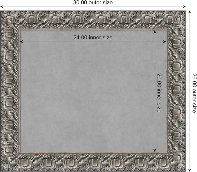 Amanti Art Silver Framed Magnetic Board 26x30 Medium Vision Board for use with Magnets, 100% Metal Sheet to Display Items as Office Decor or for Home Organization in mudroom, Kitchen or Kids Room