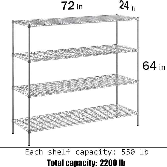 Regal Altair 24" Deep x 72" Wide x 64" Height Wire Shelving Kit | 4-Tier | NSF Commercial Storage Rack Unit
