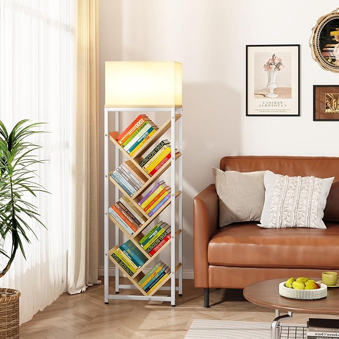 IBUYKE 9 Tier Tree Bookshelf, Floor Standing Wood Bookshelf for Narrow Space, Storage Organizer Bookcase for Books/CDs/Movies, Small Corner Bookcase for Bedroom Living Room,Natural,TBC002N