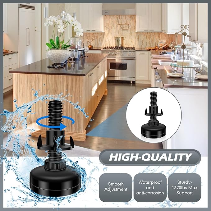 Holimax 10 Set Adjustable Furniture Leveling Feet, Adjustable Leg Levelers for Cabinets Sofa Tables Chairs, Heavy Duty Height Adjuster Furniture Levelers Foot with T- Nut Kit 3/8"-16 Thread, Black