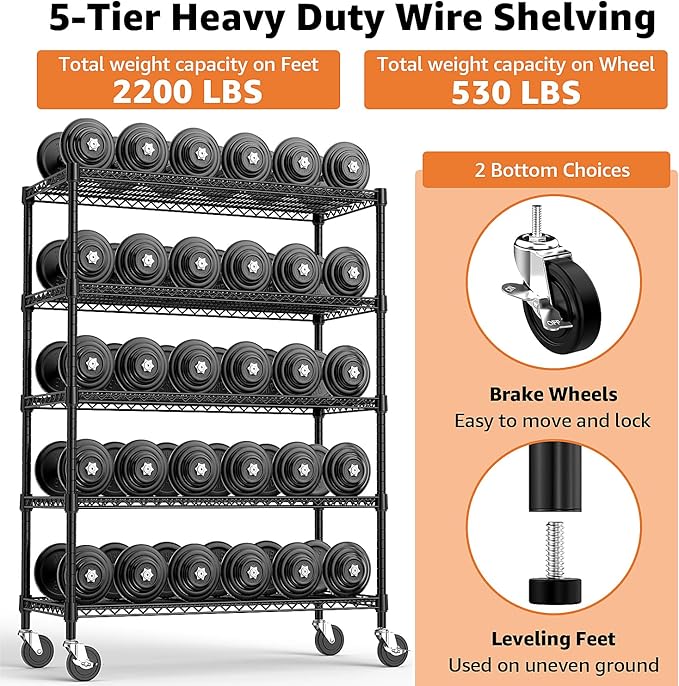 M MZG Garage Shelving 5 Tier Industrial Metal Shelving Units for Commercial, Basement, Pantry, Warehouse, School, Black Heavy Duty Easy Assembly 23.6" D x 53.2" W x 73.6" H