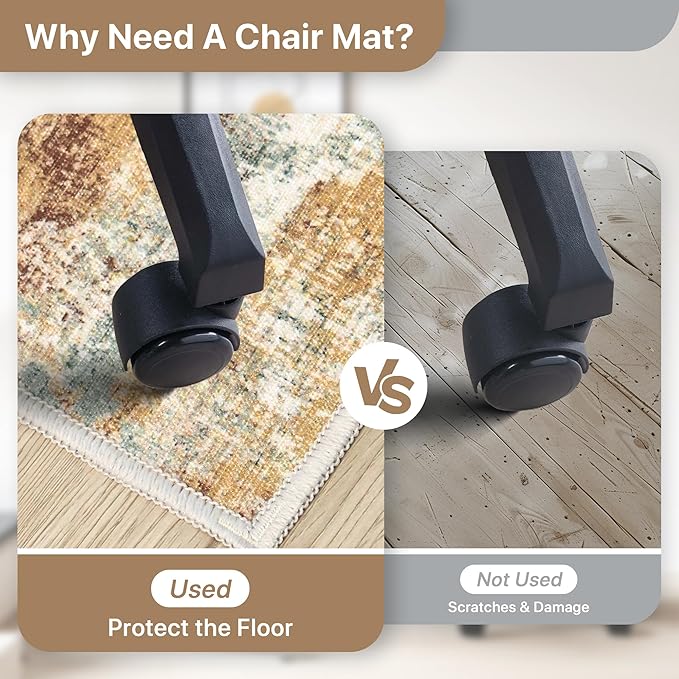 Office Chair Mat for Hardwood Tile Floor, Abstract 48"X 60" Desk Mats for Office Chair on Rolling Chairs Carpet, Desk Anti-Slip 1/5" Thick Rug for Computer Chair, Thin Low-Pile Floor Mat, Orange Sage