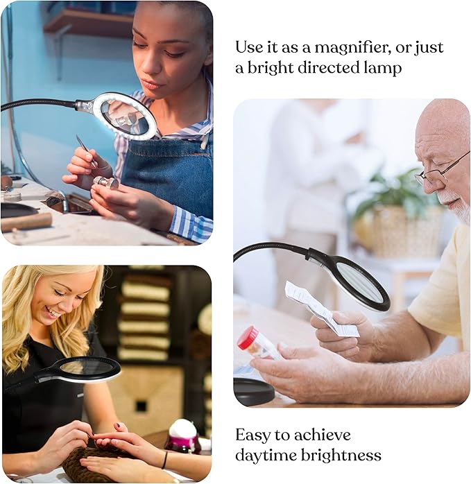 Brightech LightView Pro Flex 2 in 1 Magnifying Desk Lamp, 2.25x Light Magnifier, Adjustable Gooseneck Magnifying Glass with Light for Crafts, Reading, Close Work