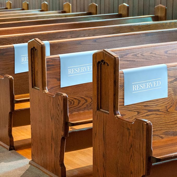 Buryeah 12 Pcs Reserved Seating Signs for Chairs Church Pew Reserved Chair Signs Placeholder with Printed Words for Weddings Parties Celebrations Receptions Church or Event (Dusty Blue)