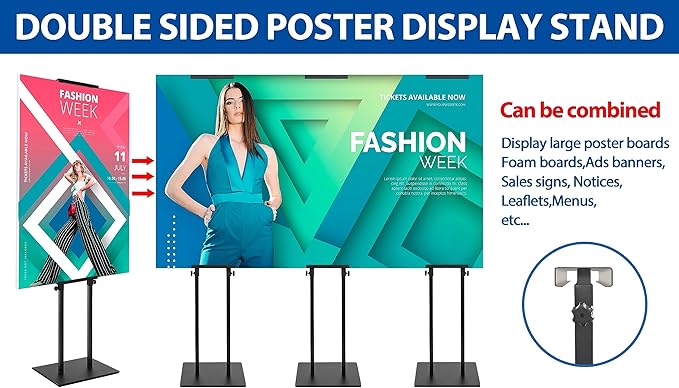 VAIIGO 4-Pack Poster Stand - Heavy Duty, Double-Sided, Adjustable Height Up to 80 inches, Outdoor Banner Stand - Black