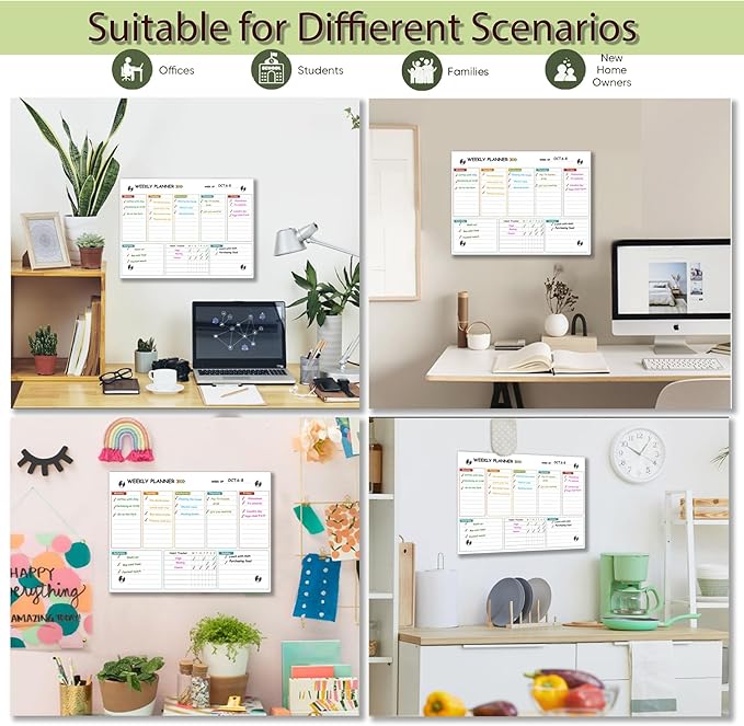 Glass Weekly Dry Erase Board for Wall 16"X 12",Colorful Weekly Calendar Whiteboard,to Do List Weekly Planner Whiteboard,Frameless Mounting,for Memo, School, Home, Office, Kitchen UV3040