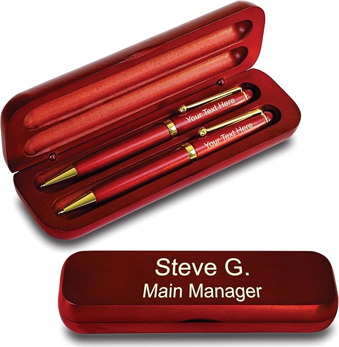 FANSTIK Customized Cherrywood Double Ballpoint Pen Set with Name (MADE IN USA), with Wooden Gift Box, Personalized Gift for Men and Women (BallPoint CherryWood Set)