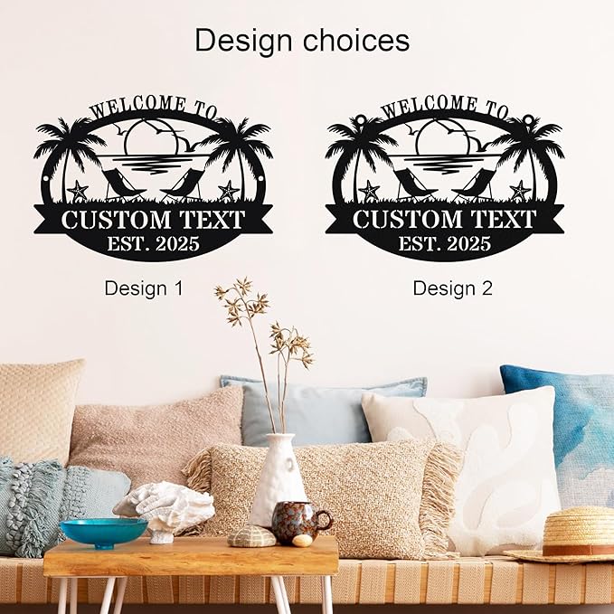 Personalized Metal Beach Sign | Custom Coastal Wall Decor for Outdoor Patio & Pool | Welcome Sign Beach House Ocean Room Decor