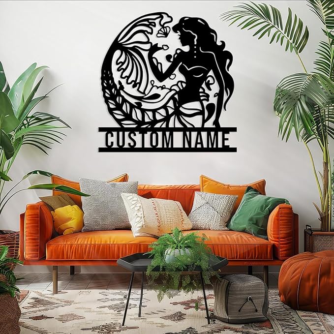 Custom Mermaid Metal Sign,Personalized Mermaid Name metal Signs,Mermaid Wall Decor,Beach Theme Decor, Girls Mermaid Room Decor,Metal Wall Decor (Style-6)