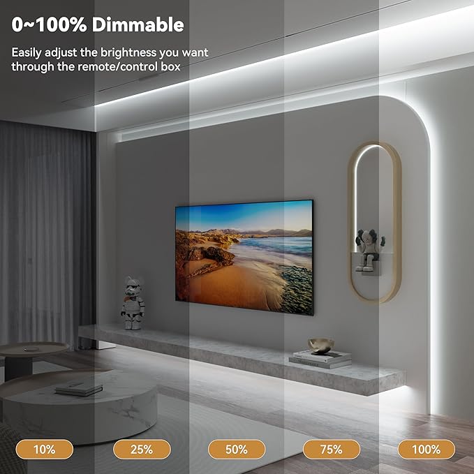 PAUTIX COB LED Strip Light 32.8ft,LED Lights UL-Listed Daylight White 6000K Strip Lights with RF Remote,Dimmable Super Bright 24V Cool White Natural White LED Tape Lights,Cabinet Office Lighting