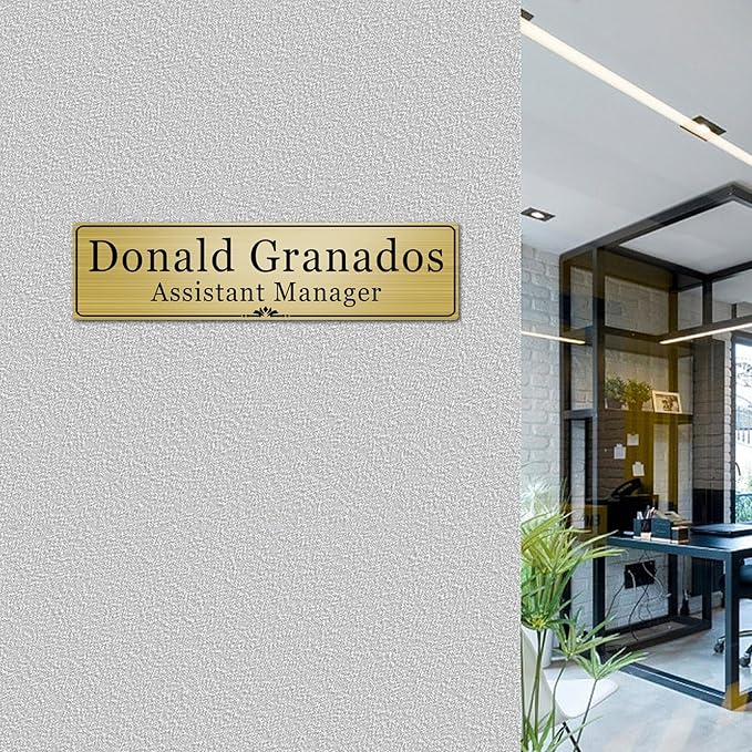 Custom Elegant Office Engraved Name Plate for Doors or Wall Sign, Personalized Office Door Name Plates with Adhesive, Laser Engraving, 10 Colors Available (Size 2.5"H x 8"L)