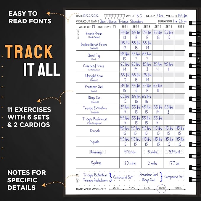 Nextnoid Hardcover Fitness Journal Workout Planner for Men & Women - A5 Sturdy Workout Log Book to Track Gym & Home Workouts - Green