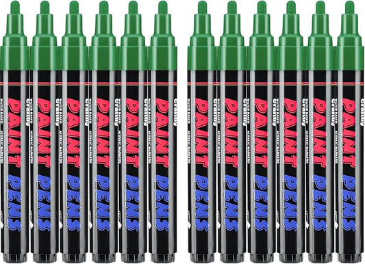 Craiiby Green Paint Pens Paint Markers - 12 Pack Permanent Quick Dry Waterproof Marker Pens for Rocks Wood Fabric Plastic Canvas Glass Mugs Metal Tire Stone