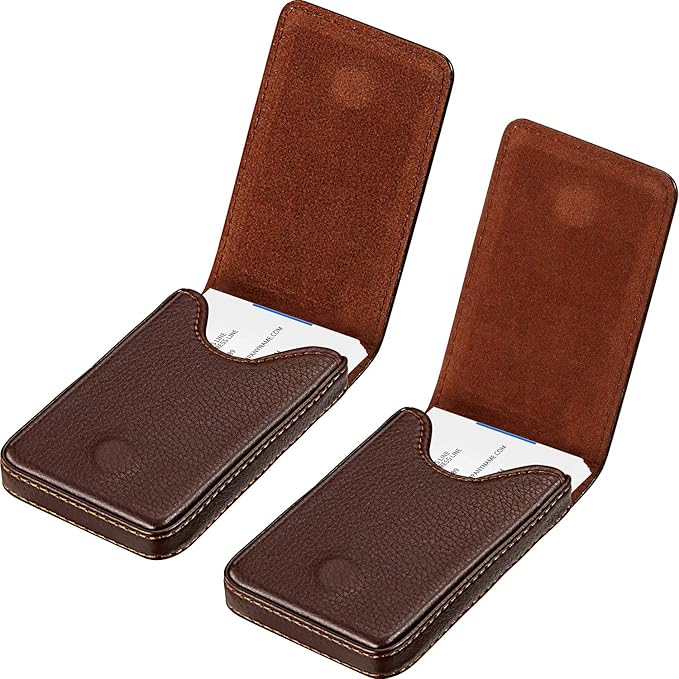 Outus 2 Pieces Business Card Holder, PU Leather Business Card Case Pocket Wallet with Magnetic Shut for Christmas Gift Men Women(Coffee and Coffee,Classic)