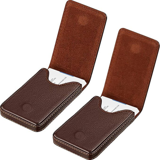 Outus 2 Pieces Business Card Holder, PU Leather Business Card Case Pocket Wallet with Magnetic Shut for Christmas Gift Men Women(Coffee and Coffee,Classic)