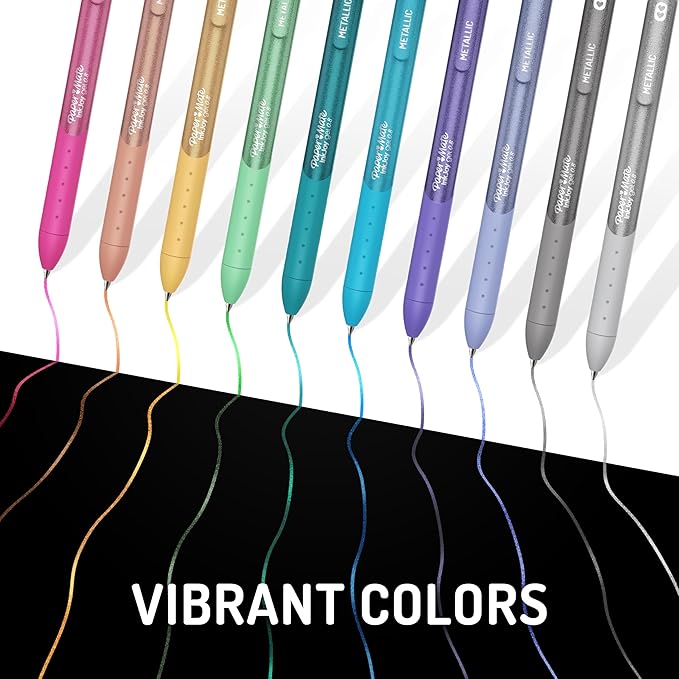 Paper Mate InkJoy Gel Pens, Metallic, Retractable, Medium Point (0.8mm), Glittery Assorted Colors, 10 Count - Perfect for Writing, Doodling, Bullet Journaling, Glitter, Sparkle, Writing Fun