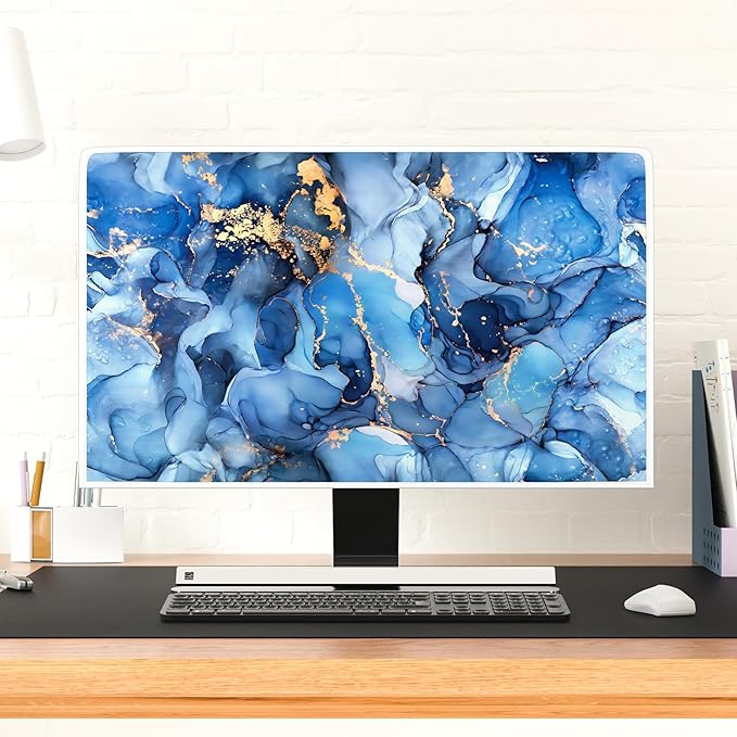 Baocicco Navy Blue Gold Marble Waterproof TV Dust Cover 37, 38, 39 Inch Creative Texture Grain Television Screen Cover Abstract TV Display Protectors Protective LED LCD OLED TVs Dust-Proof