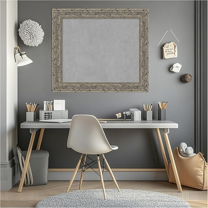 Amanti Art Silver Framed Magnetic Board 25x29 Medium Vision Board for use with Magnets, 100% Metal Sheet to Display Items as Office Decor or for Home Organization in mudroom, Kitchen or Kids Room