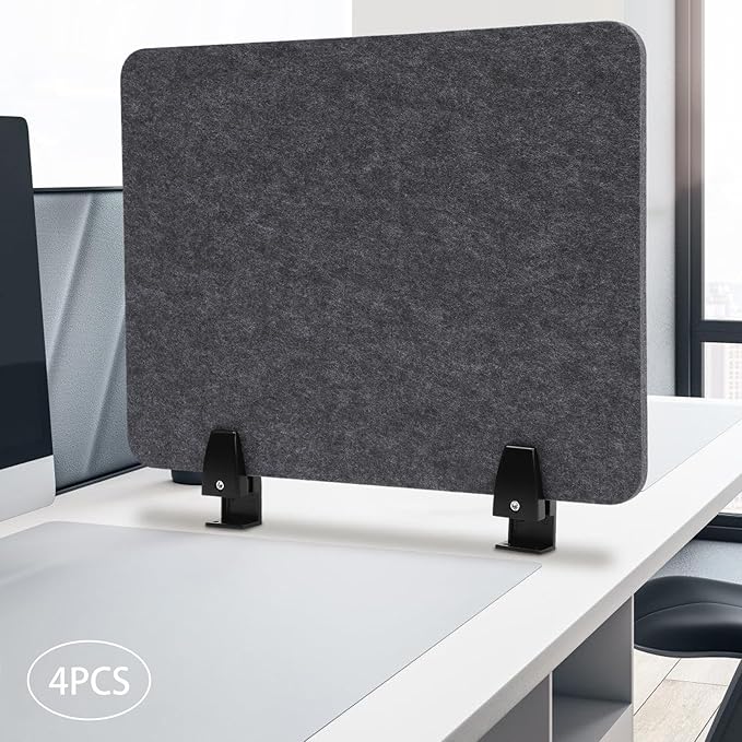 ReFocus Raw Clamp-On Acoustic Desk Divider Mounted Privacy Panel Set – Reduce Noise & Visual Distractions for Office, Study (Anthracite Gray, 4× Panels (20.9"×16"))
