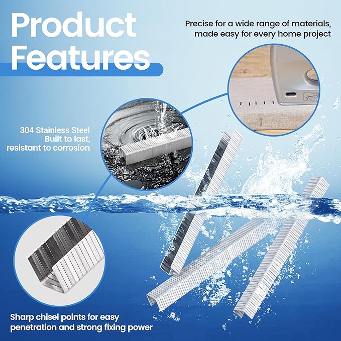 meite T-50 Heavy Duty Staples Marine, 1/2 Inch 304 Stainless Steel Staples for Staple Gun, 20 Gauge 3/8 Inch Crown Upholstery Staple for Marine Applications (1 Case)