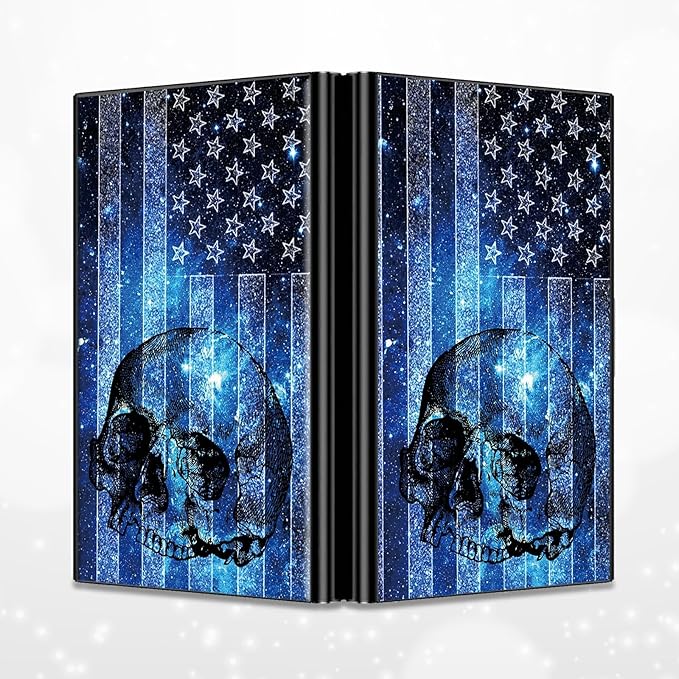 BWEGRHE Slim Credit Card Holder, Blue Skull Flag RFID Blocking Metal Wallet for Men & Women, Aluminum Minimalist Hard Case Pocket-Sized Business Cards Organizer (Fits Up to 10 Cards)