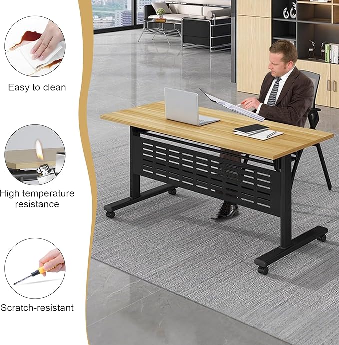Conference Table,55.1''Folding Conference Room Table for 4-12 People,Mobile Flip Top MeetingTraining Table with Different Coulor and Styles for Offices, Classrooms,Meeting Room (2, 61''E)