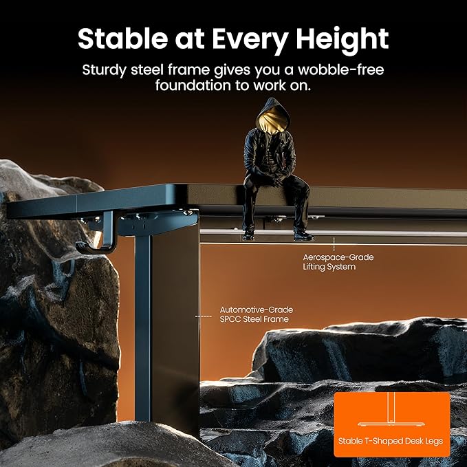 Ergear Height Adjustable Electric Standing Desk, 63x 28 Inches Sit Stand up Desk, Large Memory Computer Home Office Desk (Black), EGESD7B