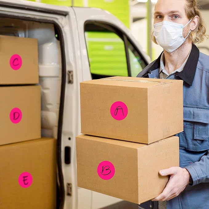 2 Inch Color Coding Round Labels (2000Pcs, 4 Rolls) - Round Color Dot Stickers for Inventory, Pantry, Warehouse Organization - Fluorescent Pink Circle Dot Labels