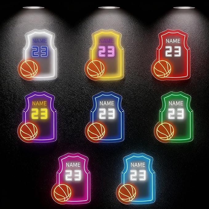 Custom Basketball Jersey Neon Signs for Room Decor Personalized Team Number Name Basketball Neon Sign for Party Night Light Birthday Gift for Teen Kids Boys Girls Men