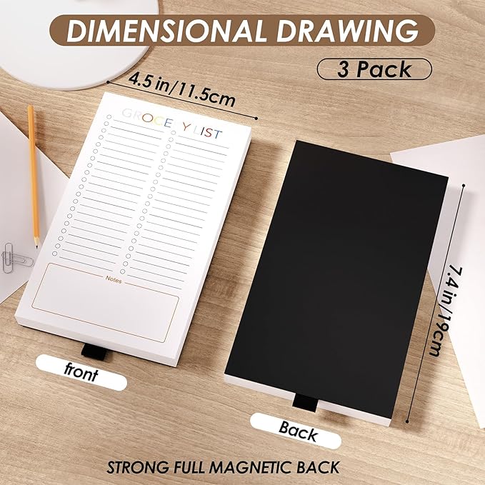 SooHeeRange 3 Pack Magnetic Grocery List Pad with Full Back Magnet & Pen Holder, Totally 180 Sheets for Fridge, To-Do List and Memo Notepad (4.5x7.5 Inch, Blank)