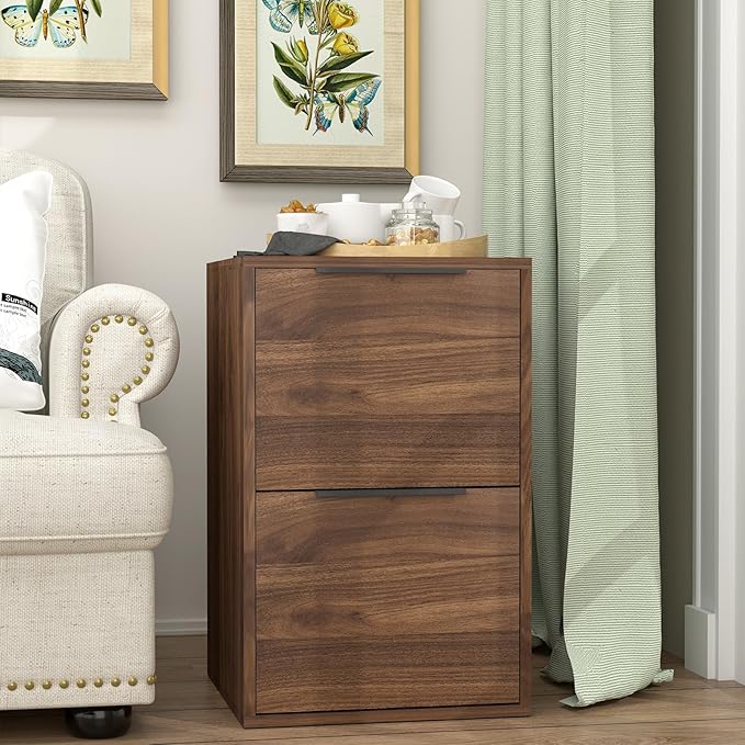 FATIGOS 2 Drawer File Cabinets, Wood File Cabinet with Hanging Bar for Letter Size, Under Desk Drawer, Small File Cabinets for Home Office, Dark Walnut