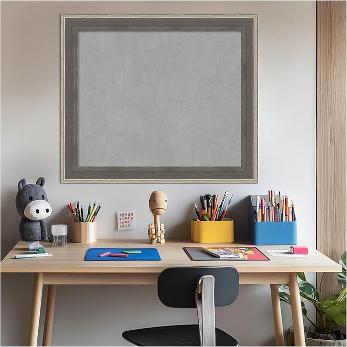 Amanti Art Grey Framed Magnetic Board 25x29 Medium Vision Board for use with Magnets, 100% Metal Sheet to Display Items as Office Decor or for Home Organization in mudroom, Kitchen or Kids Room