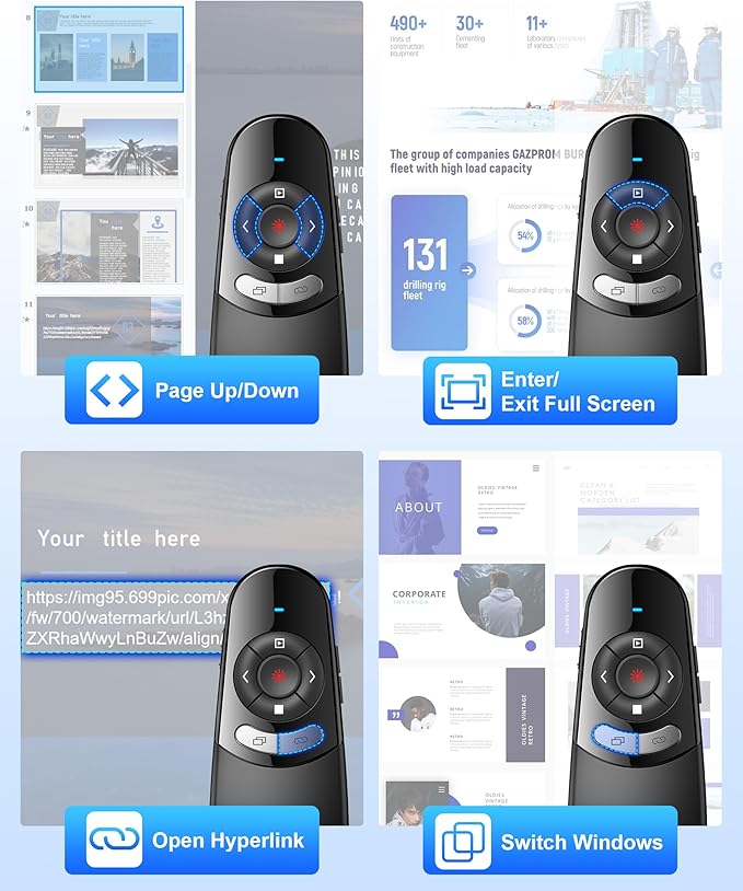 Presentation Clicker Compatible with Bluetooth 5.1 & RF 2.4GHz Dual Modes Long Range Wireless Presenter Clicker Remote Powerpoint Clicker Slide Clicker for Office Classroom Teacher Powered by AAA