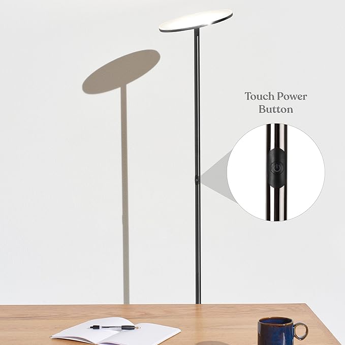 Brightech Sky LED Floor lamp, Torchiere Super Bright Floor Lamp for Living Room Decor & Office - Dimmable, Tall Standing Lamp with Warm Light for Bedroom & Reading - Bronze