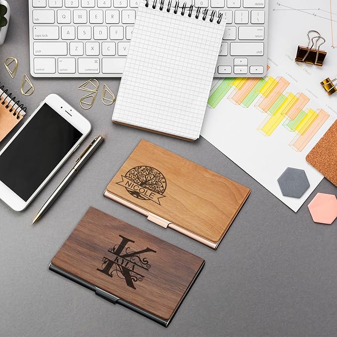 Taikuri Custom Business Card Holder Personalized Engraved Wooden Business Card Case Holder Customized Your Text/Logo for Women/Men as Business/Unique Gift