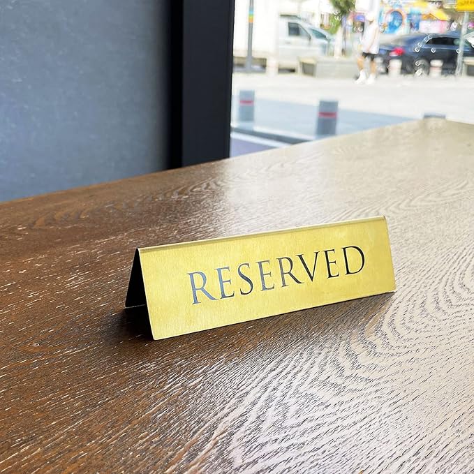 Golden Metal Table Top Reserved Sign for Restaurants, Wedding, Ceremony and Events, Double Sided Tent, 6x1.75 inches (Pack of 12)