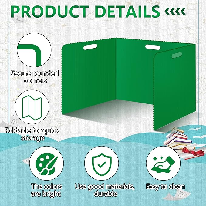 24Pack Desk Dividers for Students 14 × 17.5 × 14 Inch Plastic Durable and Waterproof Black Privacy Folders Shields Test Dividers with Classroom Privacy Boards for School Study Supplies (24PCS Green)