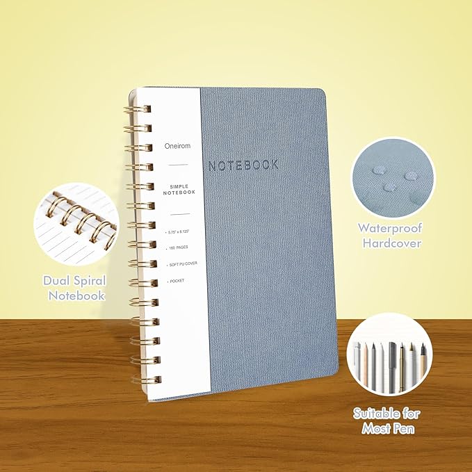 Spiral Notebook-5.75" x 8.125" College Ruled Journal with Inner Pockets and 160 Pages,PU Leather Cover Business Journal, Twin-Wire Binding Notebook Perfect for Office & Home School Supplies 3 pack Reefblue/Green/Brown