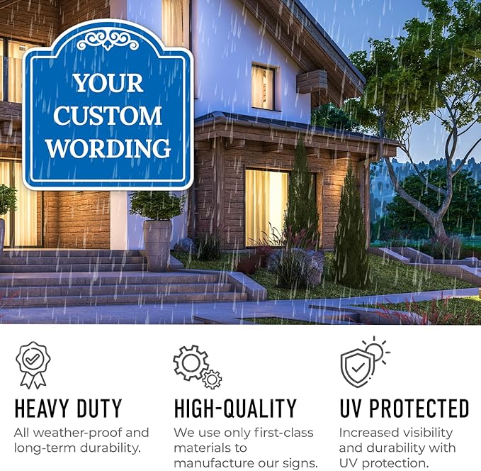 Custom Decorative Sign, Personalized Metal Sign for Business, Driveway, Home, Airbnb, Office Door Plaque, Blue Background, 24x24 Inches, ACM, Fade Resistant, Made in USA