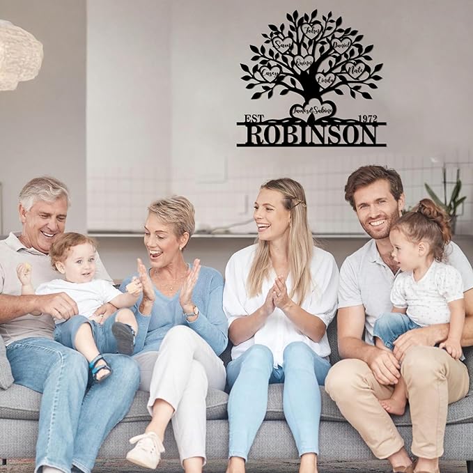 Personalized Family Tree Metal Sign Custom Last Name Sign Tree of Life Wall Art Family Name Wall Decor Custom Metal Wall Sign Anniversary Decoration Personalized Home Decor Gift Idea