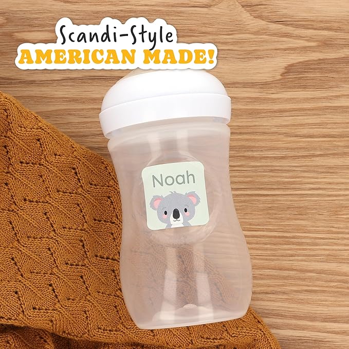 Large Name Labels for Kids (33) - Custom Stickers for Daycare and School Supplies - Durable, Waterproof Stickers for Water Bottles, Lunch Boxes, and More with Unique Designs - Koala